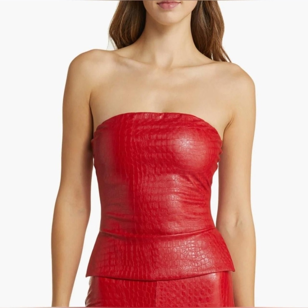 Naked Wardrobe Red Croc-Embossed Crop Top